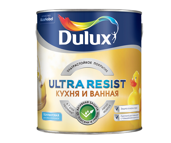 Dulux Ultra Resist Кухня и ванная ультрастойкая краска для влажных помещений полуматовая